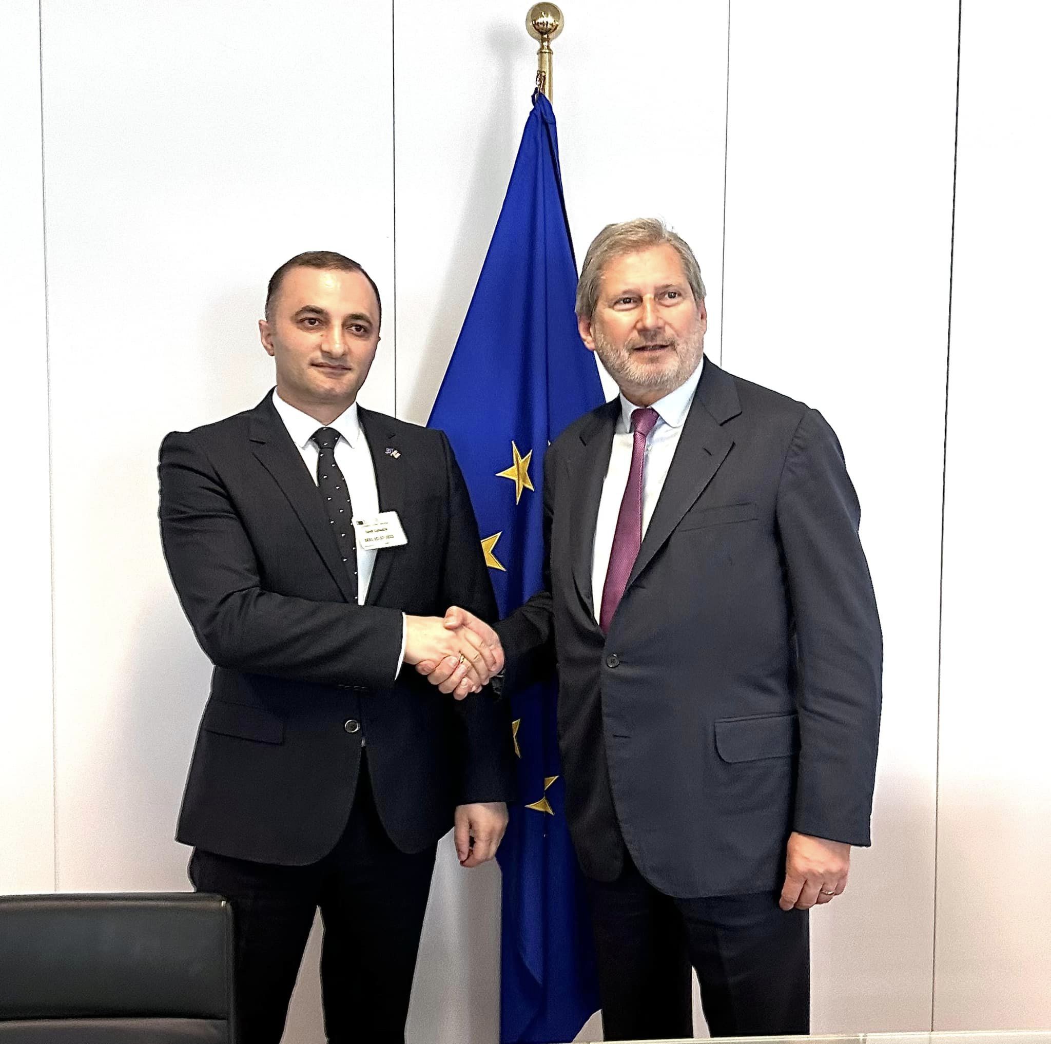 დავით გაბაიძე ბრიუსელში ვიზიტის ფარგლებში ევროკომისარ იოჰანეს ჰანს შეხვდა