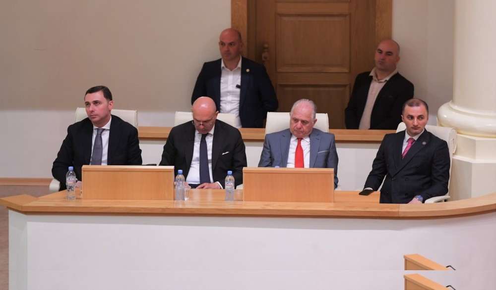 დავით გაბაიძე ზურაბ ჭურკვეიძე საქართველოს პარლამენტში შალვა პაპუაშვილის ანგარიშის წარდგენას დაესწრნენ