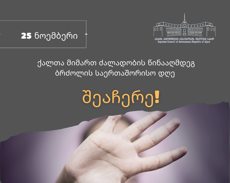 25 ნოემბერი ქალთა მიმართ ძალადობის წინააღმდეგ ბრძოლის საერთაშორისო დღეა!